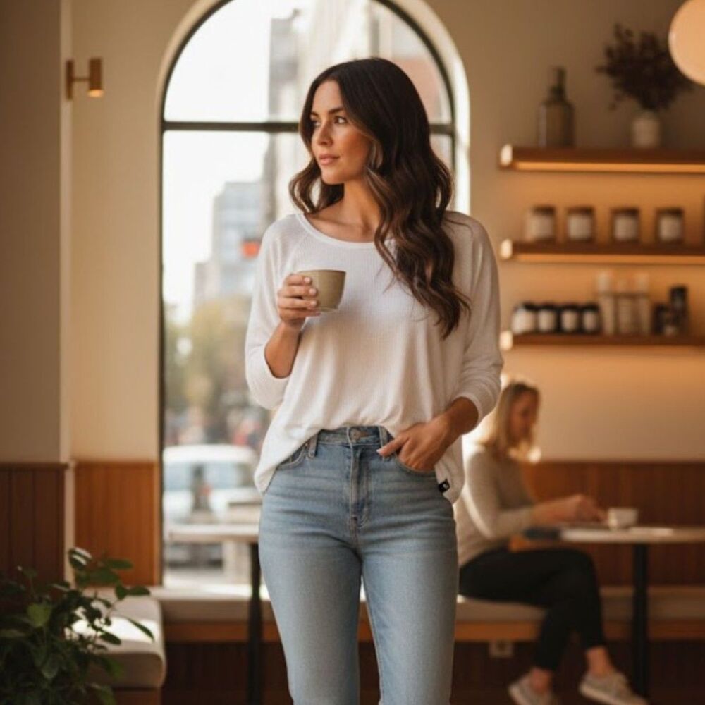 Michael Lauren White Draped Ribbed Tee Size Medium/Large NWOT